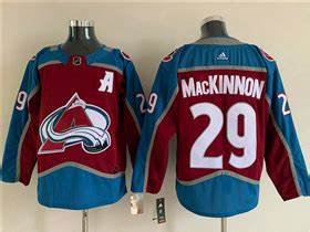 Men's Colorado Avalanche #29 Nathan MacKinnon Red Blue With A Ptach Burgundy Stitched Jersey